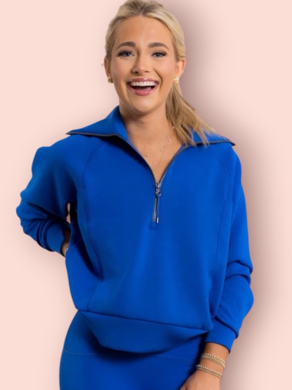 SPANX AirEssentials Half Zip Pullover Cerulean Blue Sweatshirt